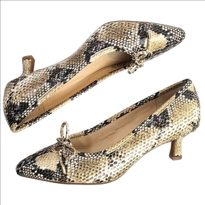 NEW Alex Marie Leather Multi-Color Snake Print Kitten Heel Bow Detail Pump